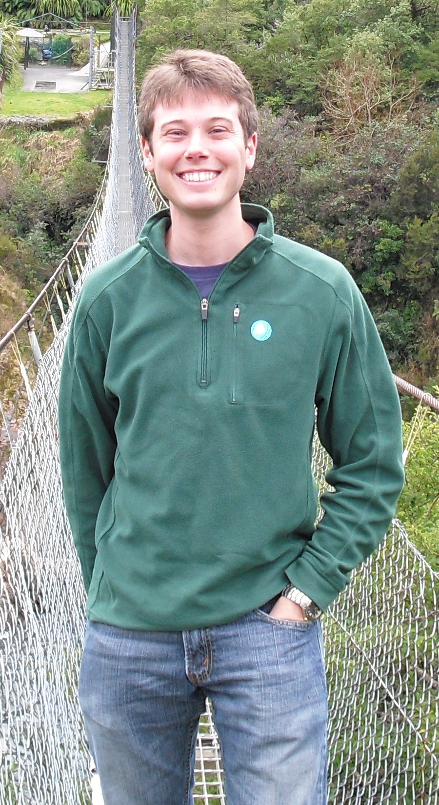 On the Buller Gorge Swingbridge, New Zealand, August 2009.